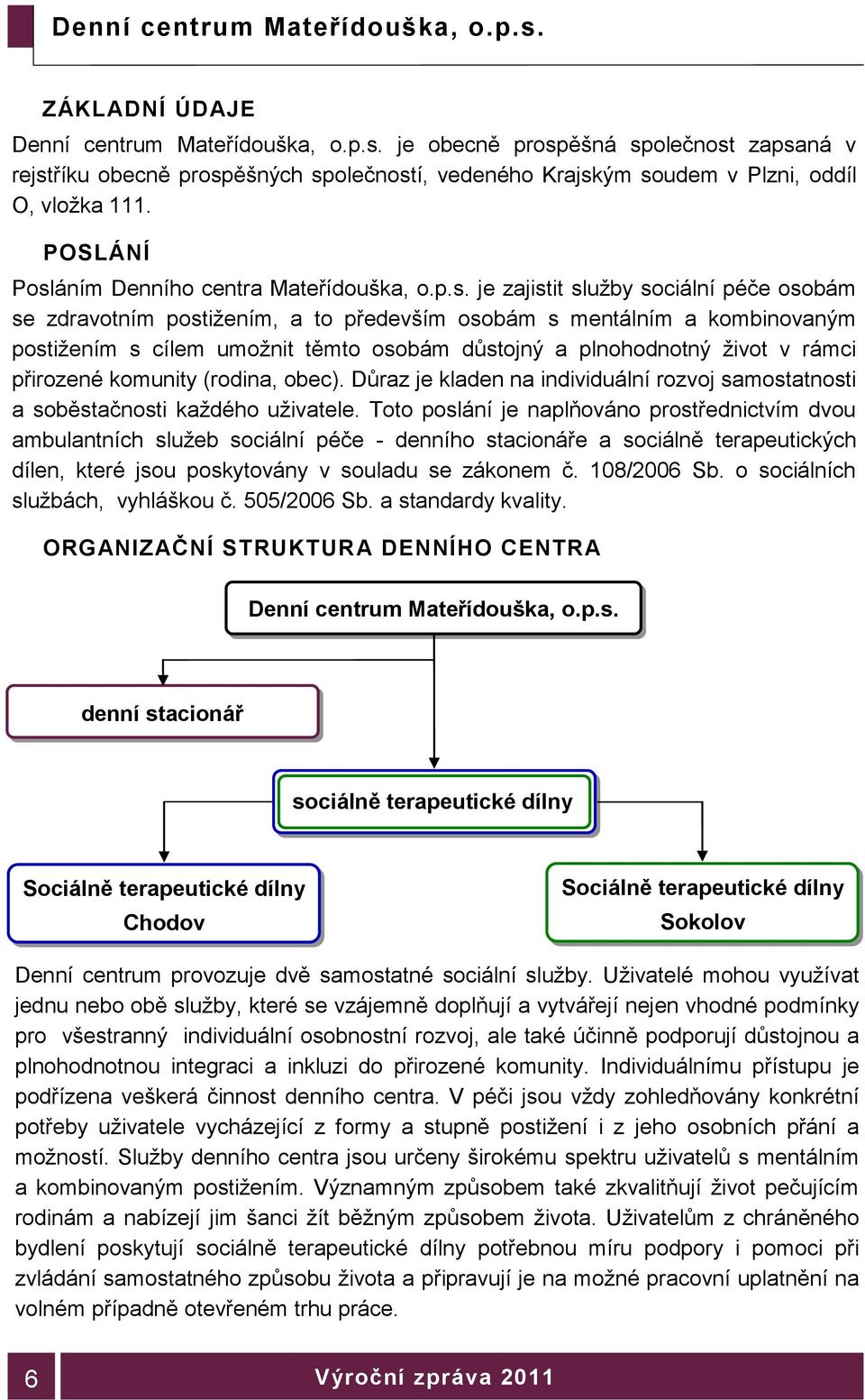 áním Denního centra Mateřídouška, o.p.s.