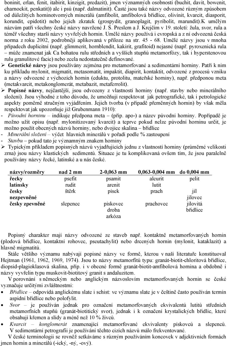 (grospydit, granoplagit, pyribolit, marundit).k umělým názvům patří všechny české názvy navržené J. S. Preslem a J. Krejčím v 19.