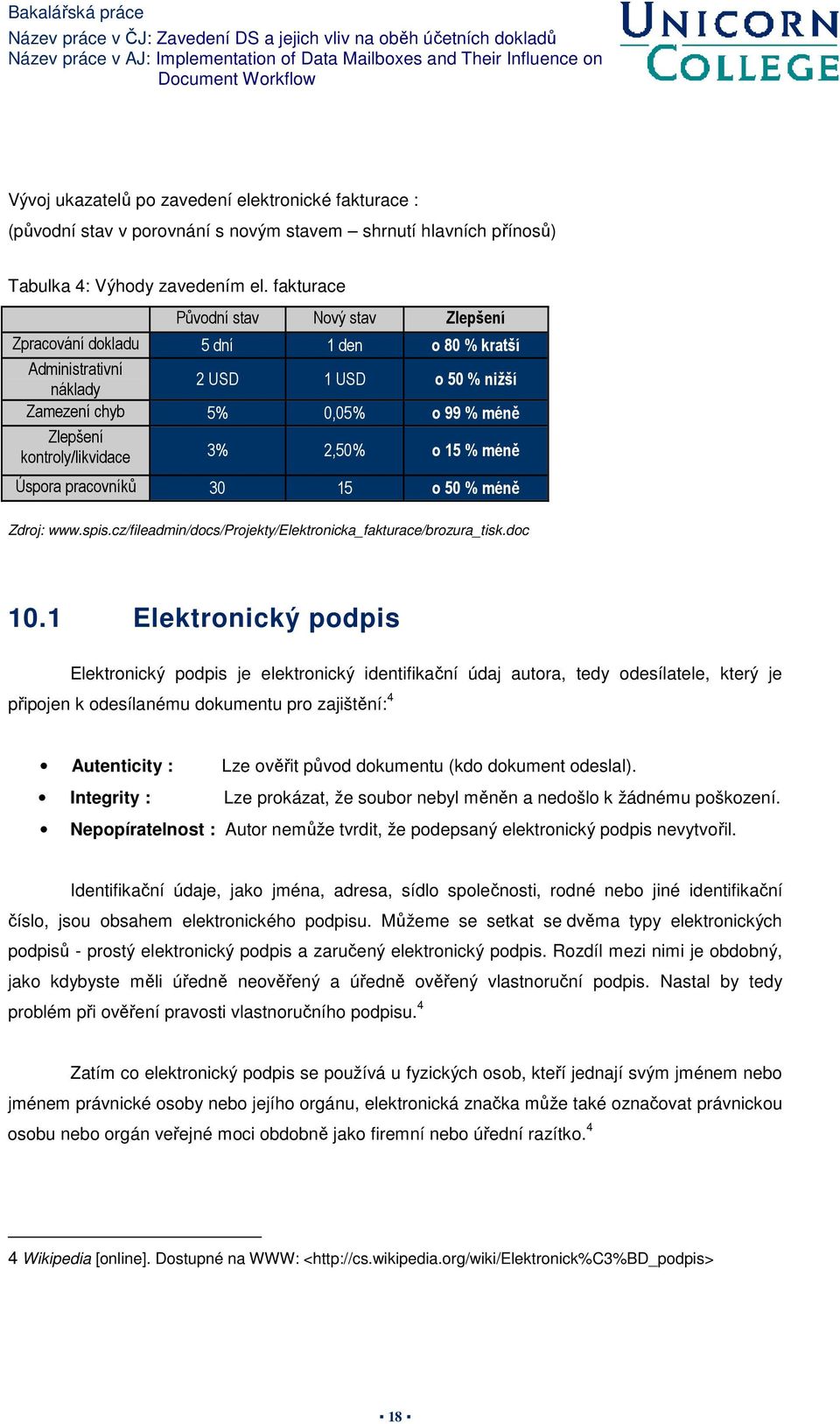 3% 2,50% o 15 % méně Úspora pracovníků 30 15 o 50 % méně Zdroj: www.spis.cz/fileadmin/docs/projekty/elektronicka_fakturace/brozura_tisk.doc 10.