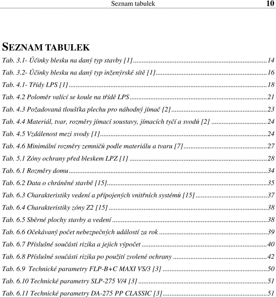 ..27 Tab. 5.1 Zóny ochrany před bleskem LPZ [1]...28 Tab. 6.1 Rozměry domu...34 Tab. 6.2 Data o chráněné stavbě [15]...35 Tab. 6.3 Charakteristiky vedení a přípojených vnitřních systémů [15]...37 Tab.