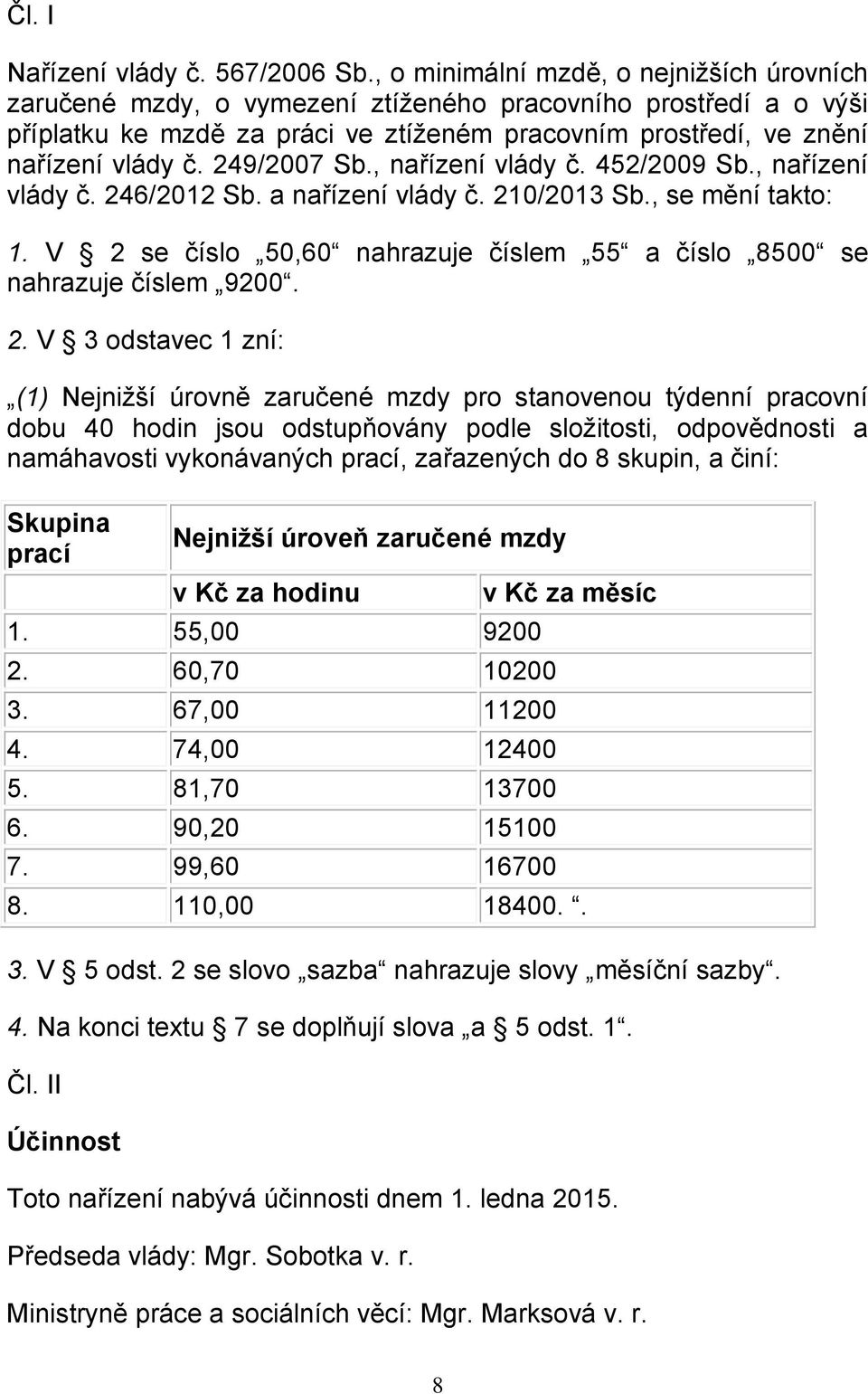 249/2007 Sb., nařízení vlády č. 452/2009 Sb., nařízení vlády č. 246/2012 Sb. a nařízení vlády č. 210/2013 Sb., se mění takto: 1.