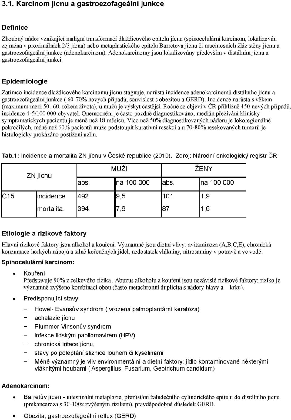 Adenokarcinomy jsou lokalizovány především v distálním jícnu a gastroezofageální junkci.