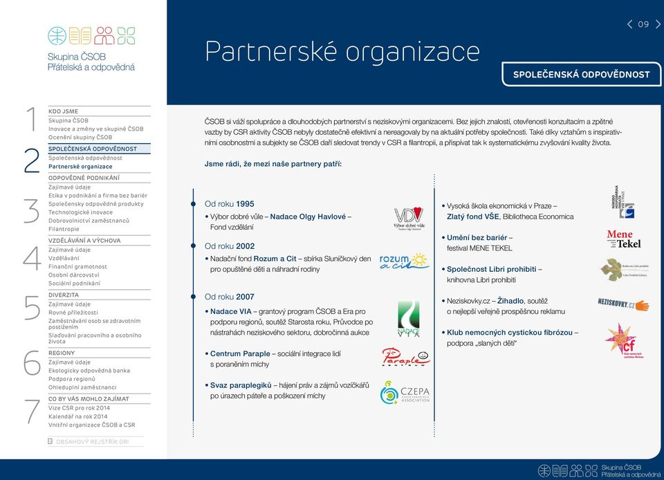 Také díky vztahům s inspirativními osobnostmi a subjekty se ČSOB daří sledovat trendy v CSR a filantropii, a přispívat tak k systematickému zvyšování kvality.