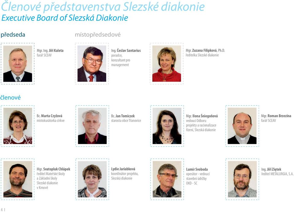 Jan Tomiczek starosta obce Třanovice Mgr. Ilona Śniegoňová vedoucí Odboru projekty a racionalizace řízení, Slezská diakonie Mgr. Roman Brzezina farář SCEAV Mgr.