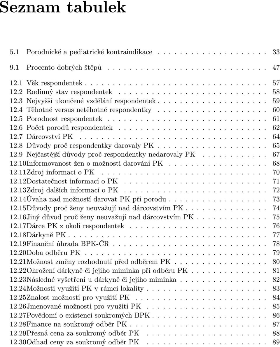 5 Porodnost respondentek............................. 61 12.6 Počet porodů respondentek........................... 62 12.7 Dárcovství PK.................................. 64 12.