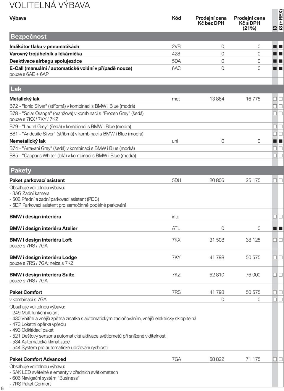 (modrá) B78 - "Solar Orange" (oranžová) v kombinaci s "Frozen Grey" (šedá) pouze s 7KX / 7KY / 7KZ B79 - "Laurel Grey" (šedá) v kombinaci s BMW i Blue (modrá) B81 - "Andesite Silver" (stříbrná) v