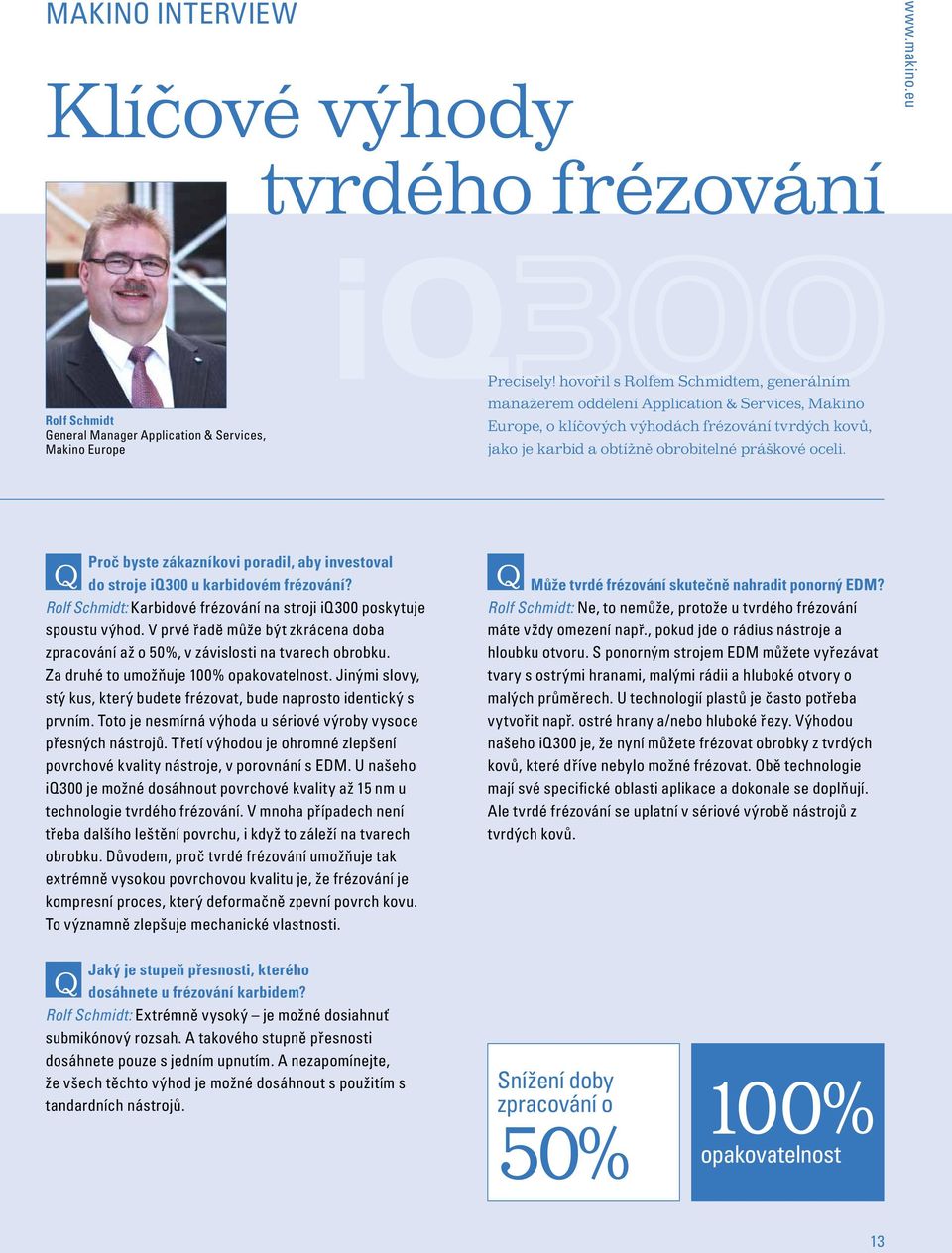 proč byste zákazníkovi poradil, aby investoval Q do stroje iq300 u karbidovém frézování? Rolf Schmidt: Karbidové frézování na stroji iq300 poskytuje spoustu výhod.