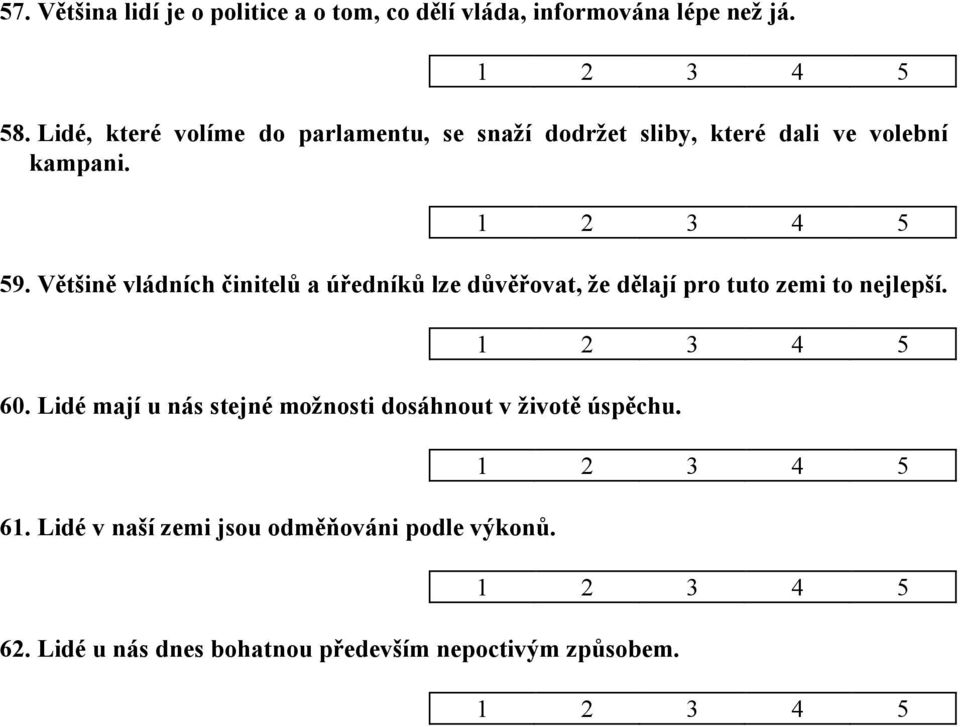 Většině vládních činitelů a úředníků lze důvěřovat, že dělají pro tuto zemi to nejlepší. 60.