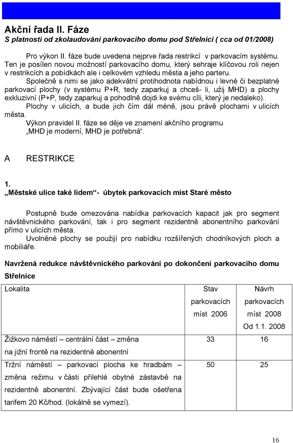 Společně s nimi se jako adekvátní protihodnota nabídnou i levné či bezplatné parkovací plochy (v systému P+R, tedy zaparkuj a chceš- li, užij MHD) a plochy exkluzivní (P+P, tedy zaparkuj a pohodlně