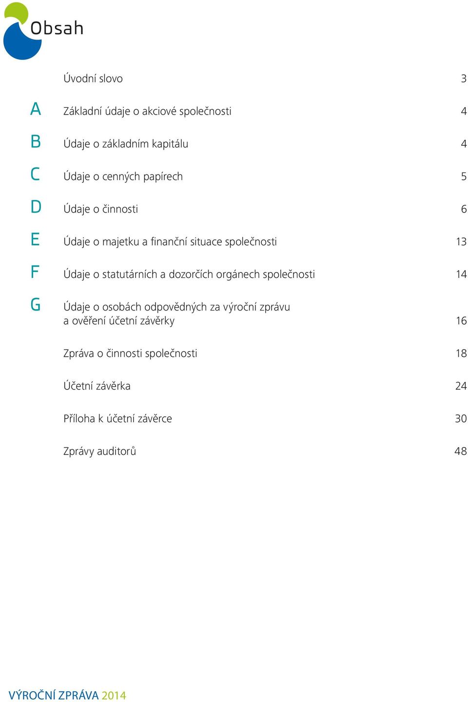 dozorčích orgánech společnosti 14 G Údaje o osobách odpovědných za výroční zprávu a ověření účetní závěrky 16