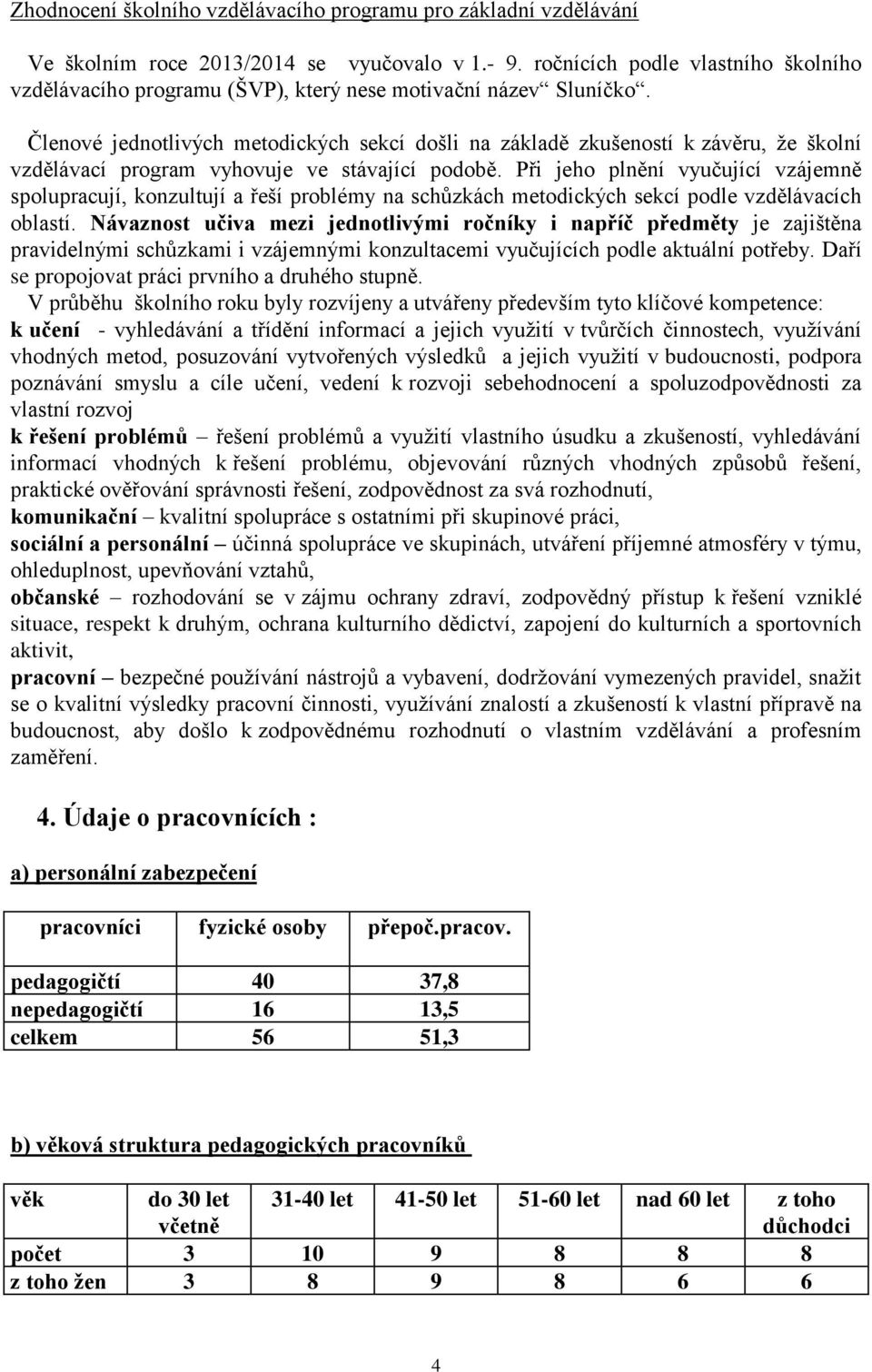 Členové jednotlivých metodických sekcí došli na základě zkušeností k závěru, že školní vzdělávací program vyhovuje ve stávající podobě.