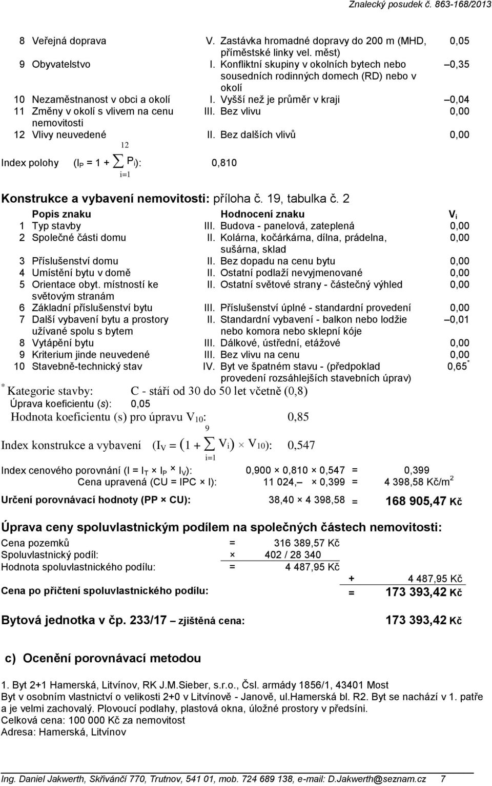 Bez vlivu 0,00 nemovitosti 12 Vlivy neuvedené 12 II. Bez dalších vlivů 0,00 Index polohy (I P = 1 + P i): 0,810 i=1 Konstrukce a vybavení nemovitosti: příloha č. 19, tabulka č.