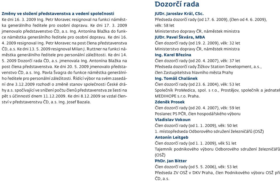 2009 resignoval Milan J. Ruttner na funkci náměstka generálního ředitele pro personální záležitosti. Ke dni 14. 5. 2009 Dozorčí rada ČD, a.s. jmenovala Ing.