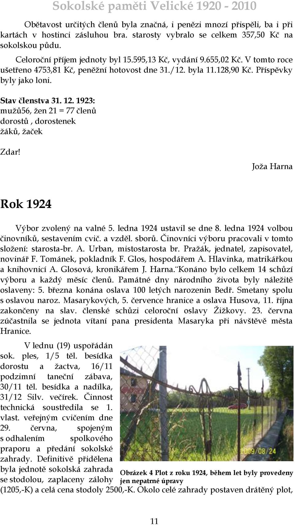 1923: muţů56, ţen 21 = 77 členů dorostů, dorostenek ţáků, ţaček Zdar! Joţa Harna Rok 1924 Výbor zvolený na valné 5. ledna 1924 ustavil se dne 8. ledna 1924 volbou činovníků, sestavením cvič. a vzděl.