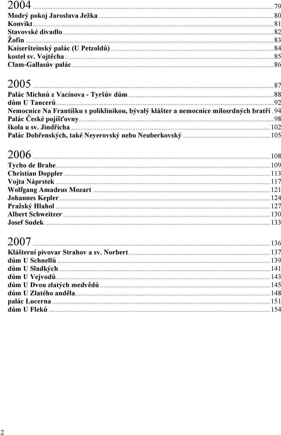 Jindřicha...102 Palác Dobřenských, také Neyerovský nebo Neuberkovský...105 2006...108 Tycho de Brahe...109 Christian Doppler...113 Vojta Náprstek...117 Wolfgang Amadeus Mozart...121 Johannes Kepler.