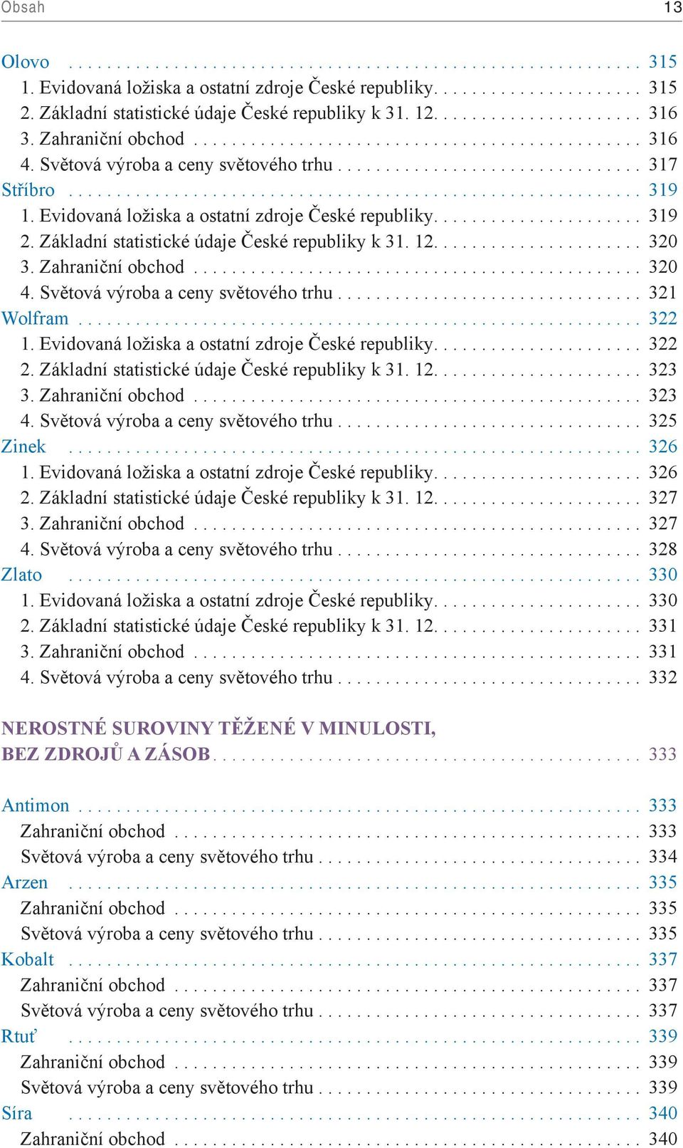 Zahraniční obchod... 320 4. Světová výroba a ceny světového trhu... 321 Wolfram... 322 1. Evidovaná ložiska a ostatní zdroje České republiky... 322 2. Základní statistické údaje České republiky k 31.