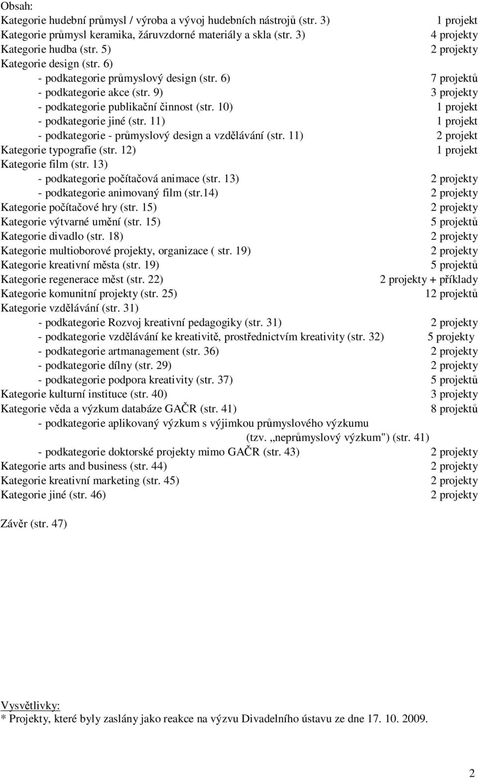 10) 1 projekt - podkategorie jiné (str. 11) 1 projekt - podkategorie - průmyslový design a vzdělávání (str. 11) 2 projekt Kategorie typografie (str. 12) 1 projekt Kategorie film (str.