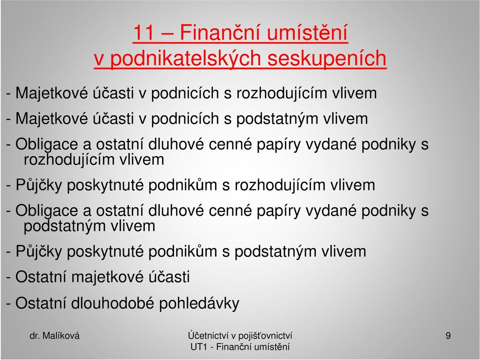 - Půjčky poskytnuté podnikům s rozhodujícím vlivem - Obligace a ostatní dluhové cenné papíry vydané podniky s