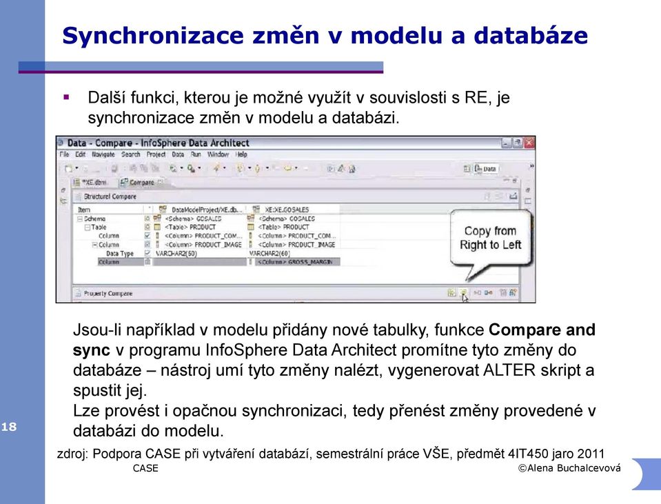 18 Jsou-li například v modelu přidány nové tabulky, funkce Compare and sync v programu InfoSphere Data Architect promítne tyto změny