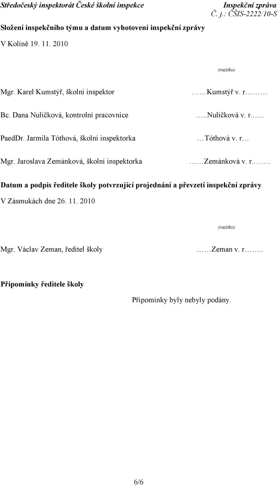 Jarmila Tóthová, školní inspektorka Tóthová v. r 