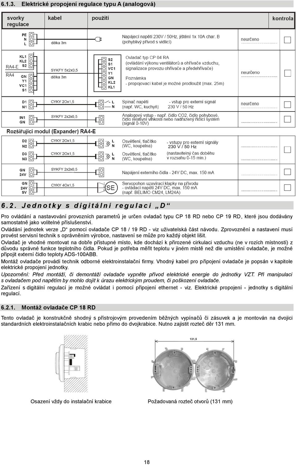 příslušenství. Ovládání jednotek verze D pomocí ovladače CP 18 / 19 RD - viz uživatelská část návodu.