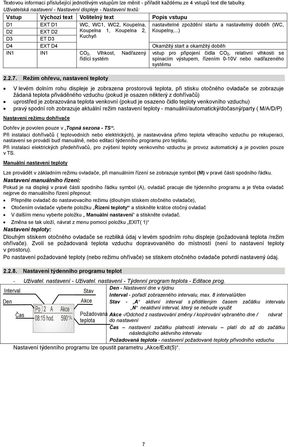 D2 EXT D2 Koupelna 1, Koupelna 2, Koupelny,...) Kuchyň D3 ET D3 D4 EXT D4 Okamžitý start a okamžitý doběh IN1 IN1 CO 2, Vlhkost, Nadřazený řídící systém 2.2.7.