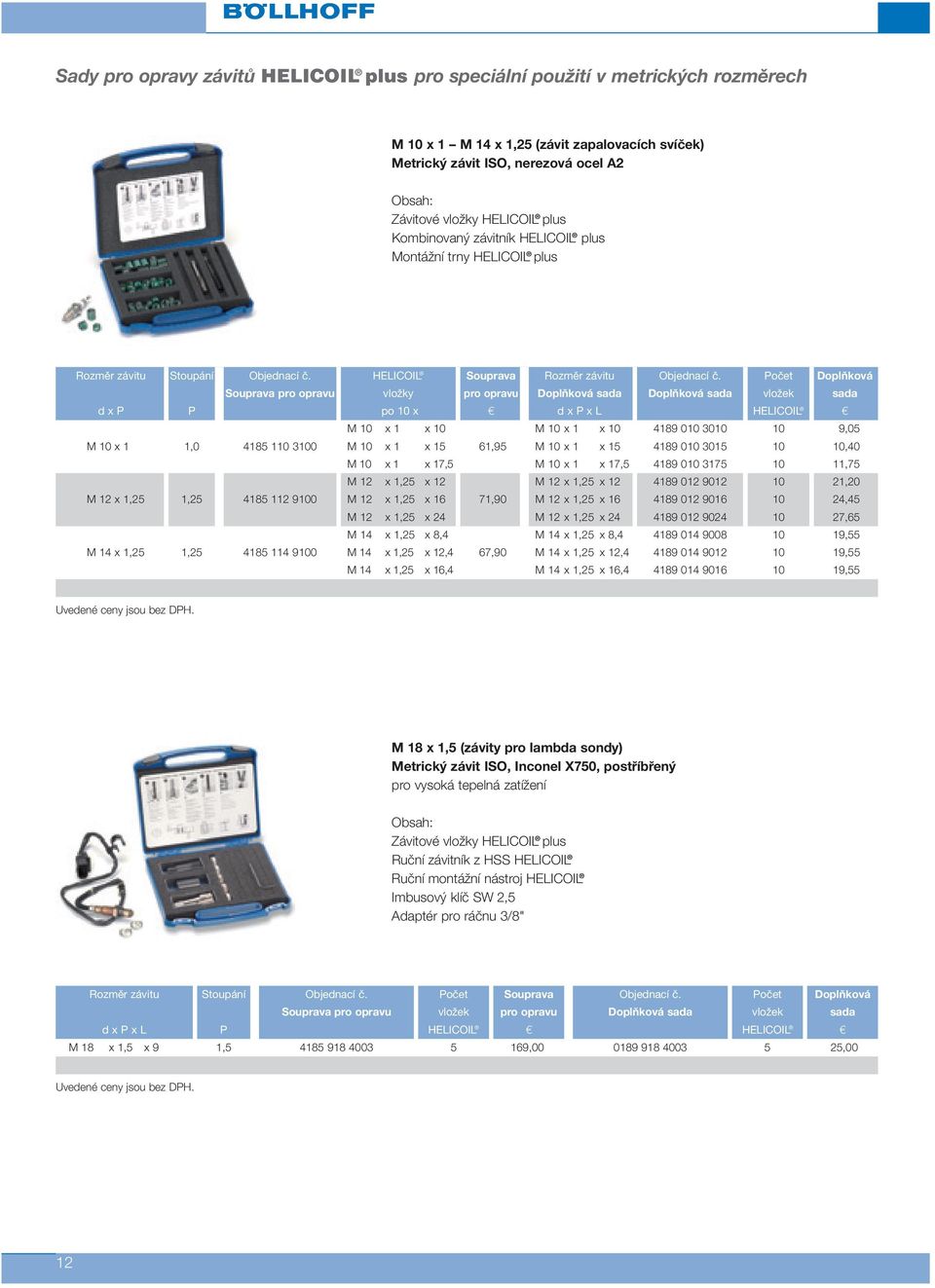Počet Doplňková Souprava pro opravu vložky pro opravu Doplňková sada Doplňková sada vložek sada d x P P po 10 x c d x P x L HELICOIL c M 10 x 1 x 10 M 10 x 1 x 10 4189 010 3010 10 9,05 M 10 x 1 1,0