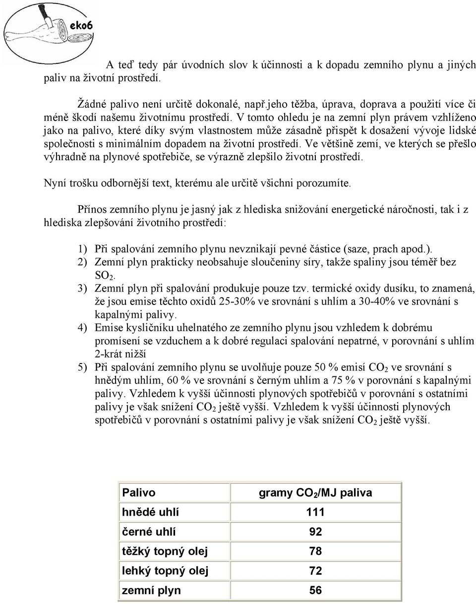 V tomto ohledu je na zemní plyn právem vzhlíženo jako na palivo, které díky svým vlastnostem může zásadně přispět k dosažení vývoje lidské společnosti s minimálním dopadem na životní prostředí.