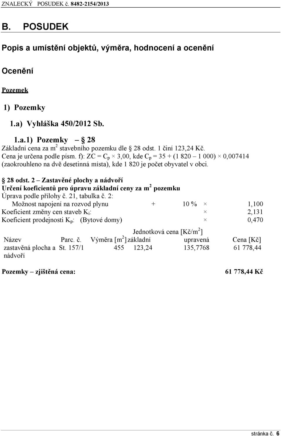 2 Zastavěné plochy a nádvoří Určení koeficientů pro úpravu základní ceny za m 2 pozemku Úprava podle přílohy č. 21, tabulka č.