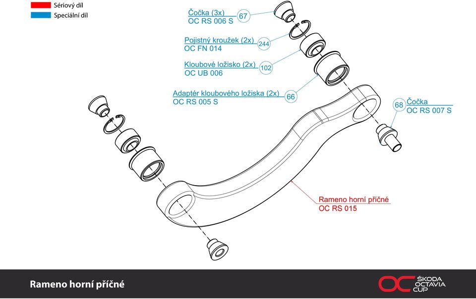 kloubového ložiska (2x) OC RS 005 S 66 68 Čočka OC RS