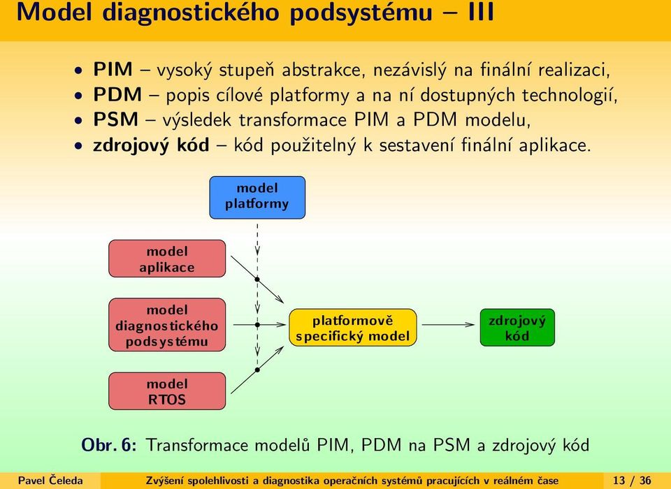 model platformy model aplikace model diagnostického podsystému platformově specifický model zdrojový kód model RTOS Obr.