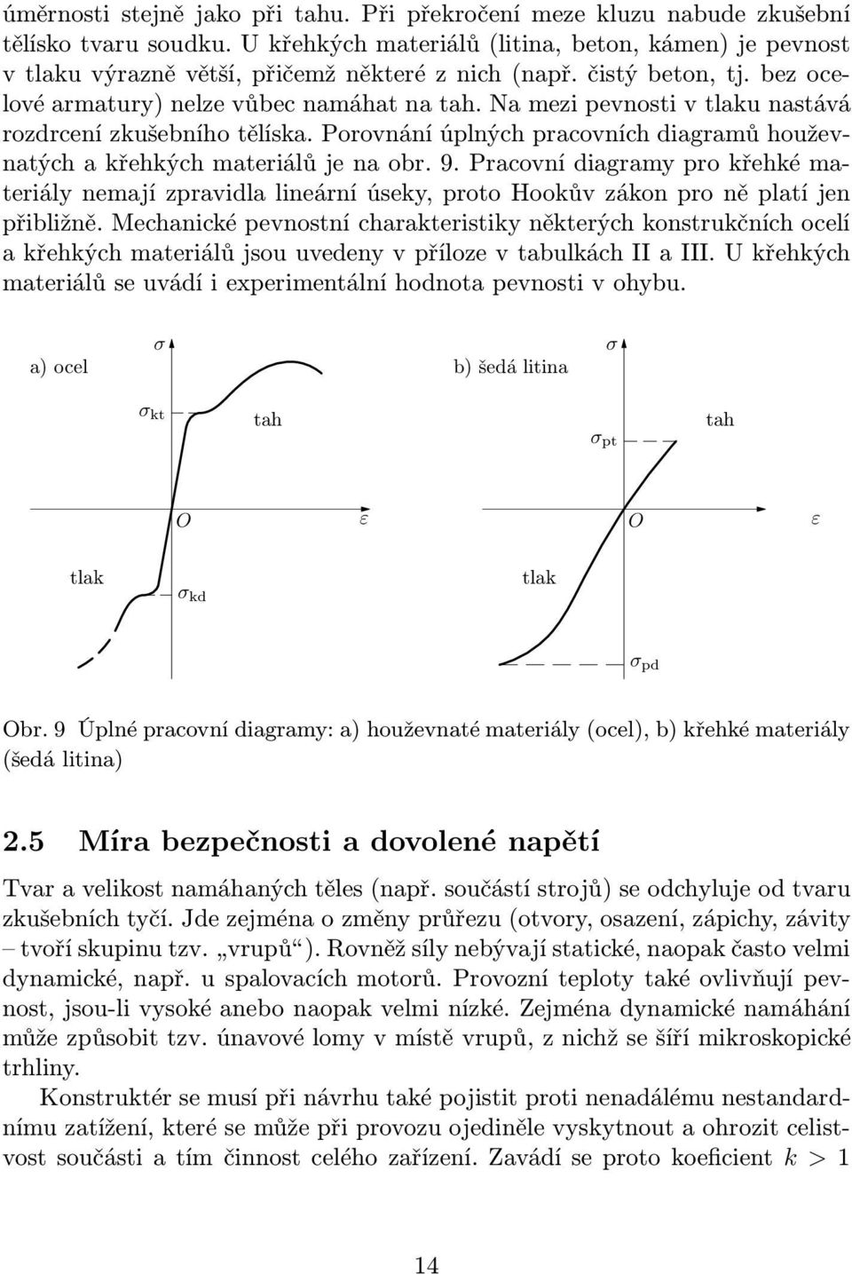 Porovnání úpných pracovních diagramů houževnatých a křehkých materiáů je na obr. 9. Pracovní diagramy pro křehké materiáy nemají zpravida ineární úseky, proto Hookův zákon pro ně patí jen přibižně.