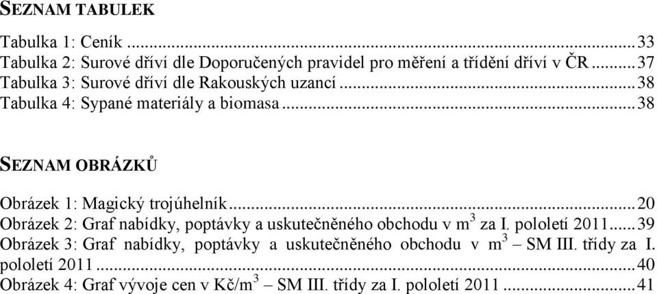 .. 38 SEZNAM OBRÁZKŮ Obrázek 1: Magický trojúhelník... 20 Obrázek 2: Graf nabídky, poptávky a uskutečněného obchodu v m 3 za I.