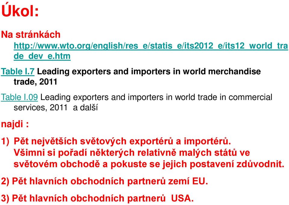 09 Leading exporters and importers in world trade in commercial services, 2011 a další najdi : 1) Pět největších světových