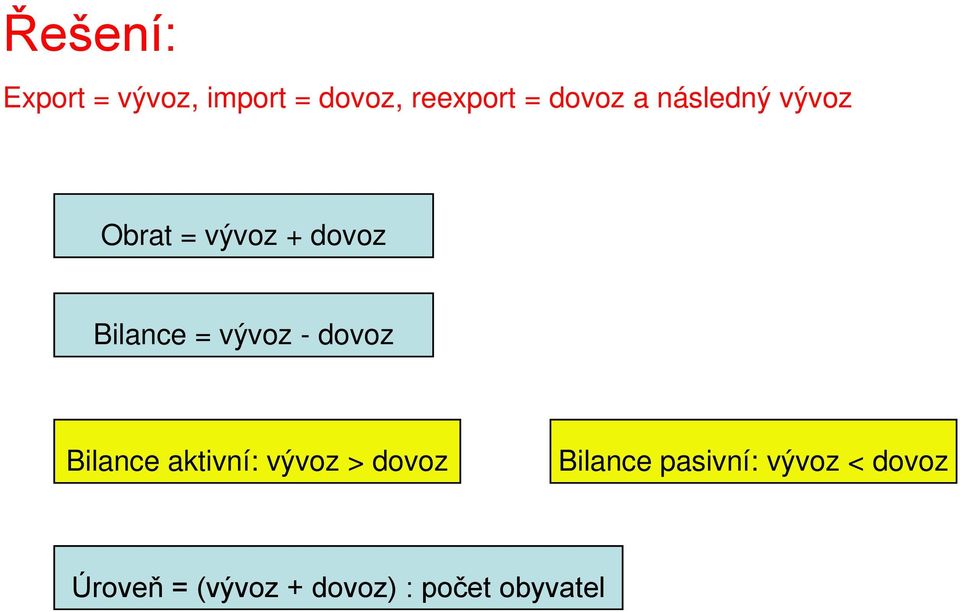 vývoz - dovoz Bilance aktivní: vývoz > dovoz Bilance