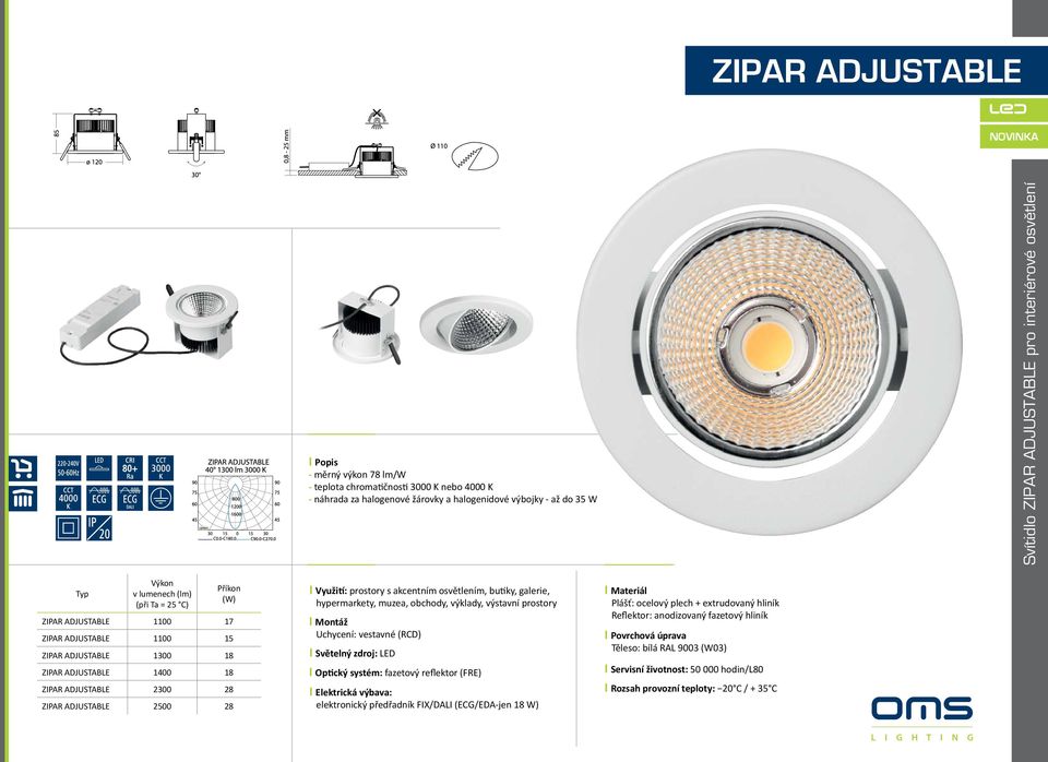 Využití: prostory s akcentním osvětlením, butiky, galerie, hypermarkety, muzea, obchody, výklady, výstavní prostory I Montáž Uchycení: vestavné (RCD) I Světelný zdroj: LED I Optický systém: fazetový