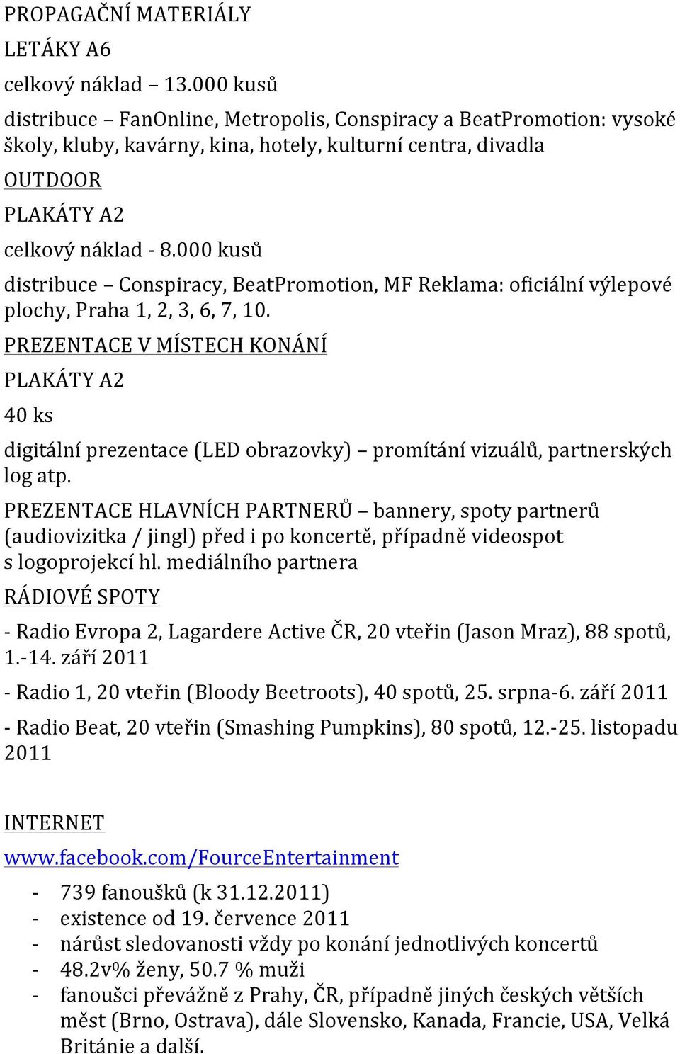 kusů distribuce Conspiracy, BeatPromotion, MF Reklama: oficiální výlepové plochy, Praha 1, 2, 3, 6, 7, 1.