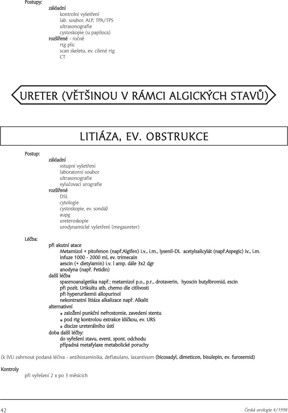 m., lysenil-dl acetylsalicylát (např.aspegic) iv., i.m. infuze 1000-2000 ml, ev. trimecain aescin (+ dietylamin) i.v. l amp. dále 3x2 dgr anodyna (např. Petidin) další léčba spasmoanalgetika např.