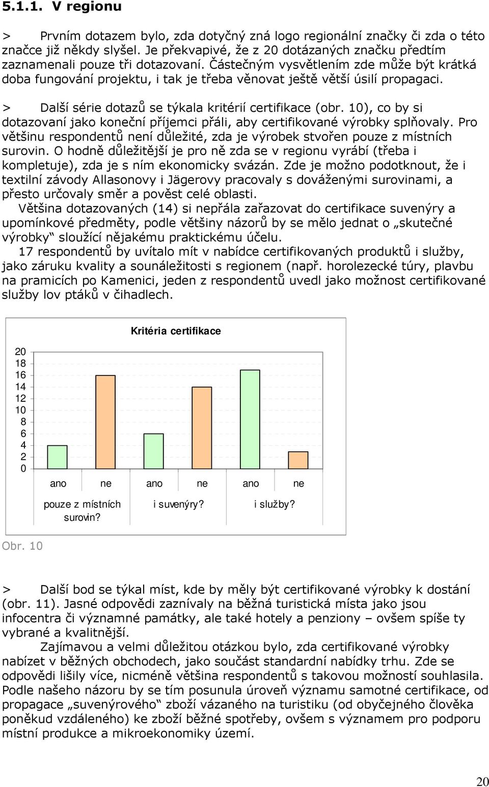 10), co by si dotazovaní jako koneční příjemci přáli, aby certifikované výrobky splňovaly. Pro většinu respondentů není důležité, zda je výrobek stvořen pouze z místních surovin.