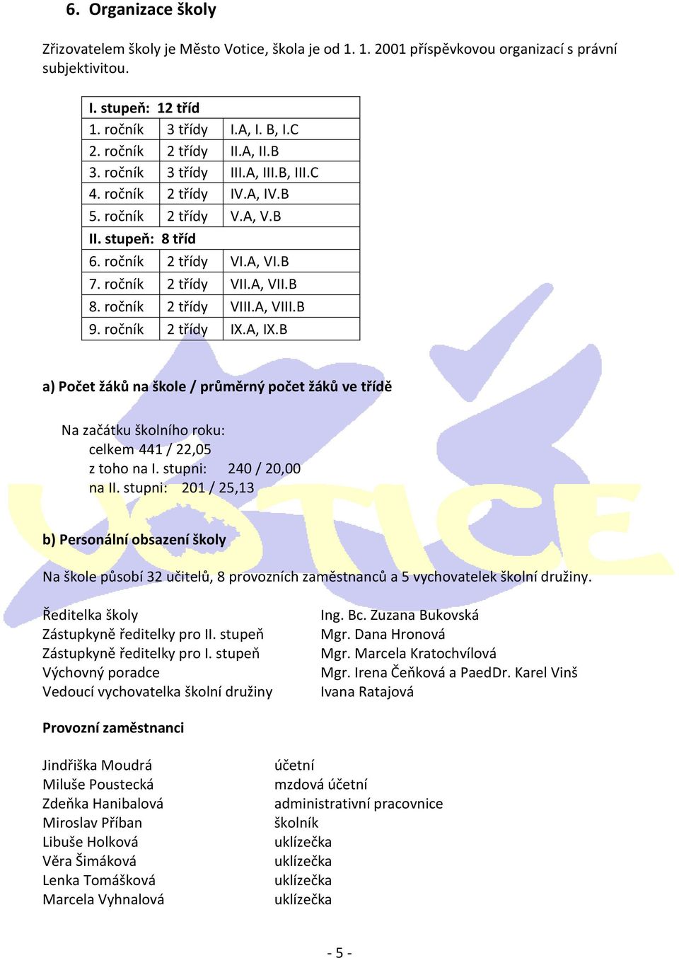 ročník 2 třídy VIII.A, VIII.B 9. ročník 2 třídy IX.A, IX.B a) Počet žáků na škole / průměrný počet žáků ve třídě Na začátku školního roku: celkem 441 / 22,05 z toho na I. stupni: 240 / 20,00 na II.