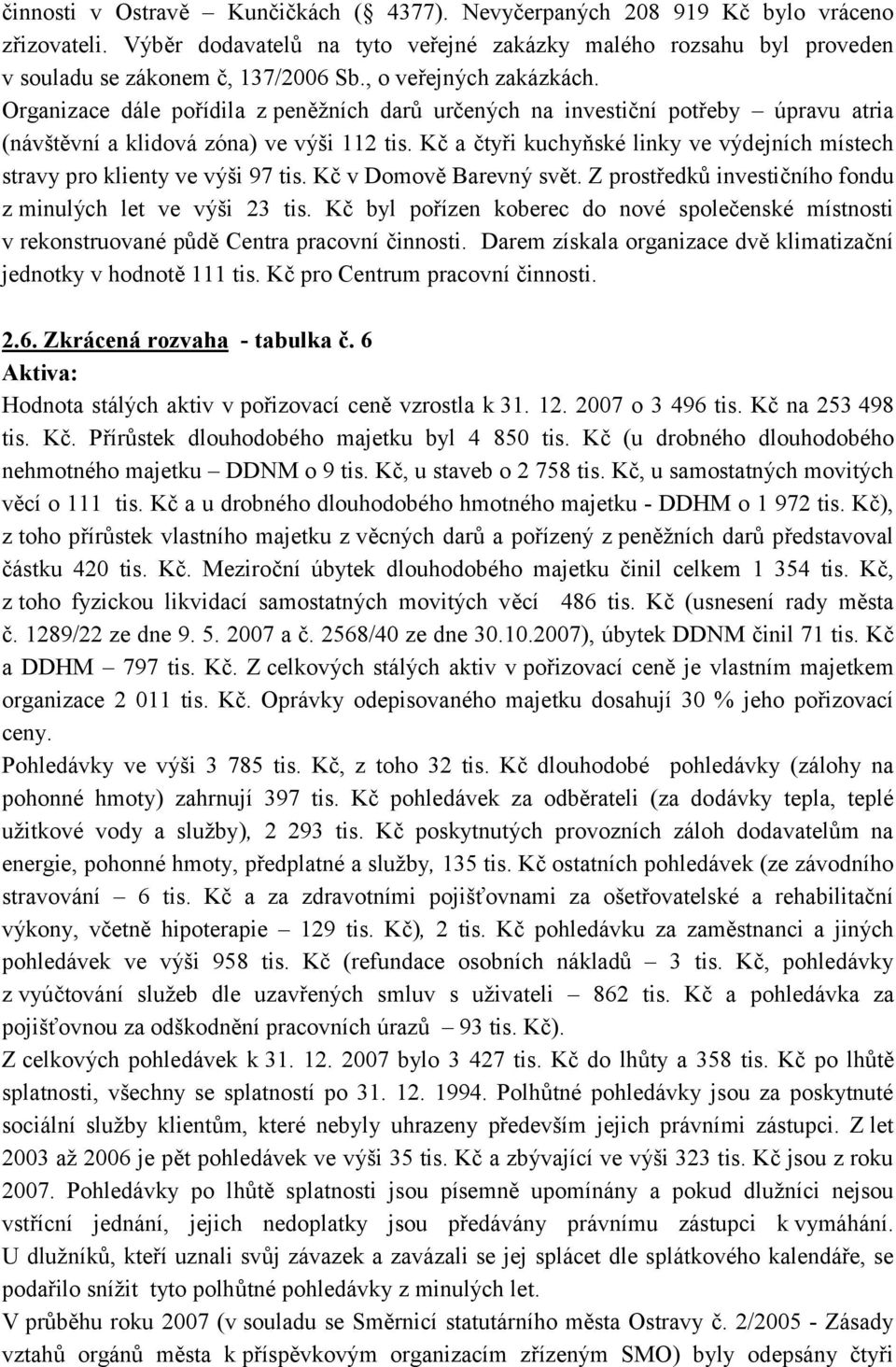 Kč a čtyři kuchyňské linky ve výdejních místech stravy pro klienty ve výši 97 tis. Kč v Domově Barevný svět. Z prostředků investičního fondu z minulých let ve výši 23 tis.