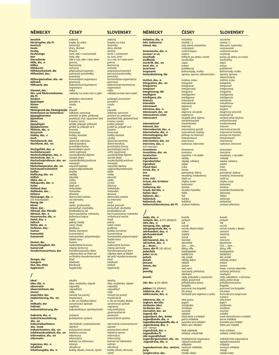 hierzulande zde u nás, zde v této zemi tu u nás, tu v tejto zemi Hilfe, die, -n pomoc pomoc hilflos bezmocný bezmocný hilfsbereit ochotný ochotný Hilfsbereitschaft, die připravenost pomoci