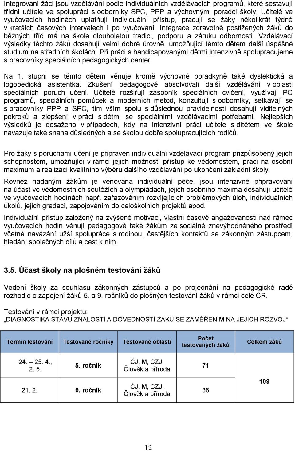 Integrace zdravotně postižených žáků do běžných tříd má na škole dlouholetou tradici, podporu a záruku odbornosti.