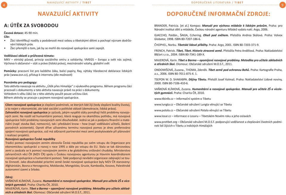 Vzdělávací oblas a průřezová témata: MKV etnický původ, princip sociálního smíru a solidarity; VMEGS Evropa a svět nás zajímá; Výchova k občanství stát a právo (lidská práva), mezinárodní vztahy,