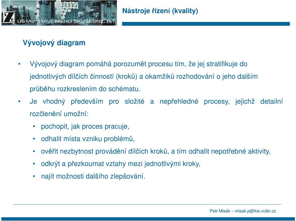 Je vhodný především pro složité a nepřehledné procesy, jejichž detailní rozčlenění umožní: pochopit, jak proces pracuje,