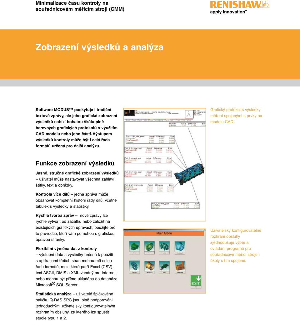 Grafický protokol s výsledky měření spojenými s prvky na modelu CAD.