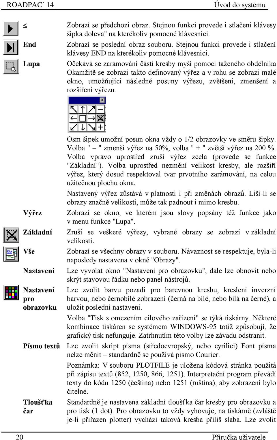 Očekává se zarámování části kresby myší pomocí taženého obdélníka Okamžitě se zobrazí takto definovaný výřez a v rohu se zobrazí malé okno, umožňující následné posuny výřezu, zvětšení, zmenšení a