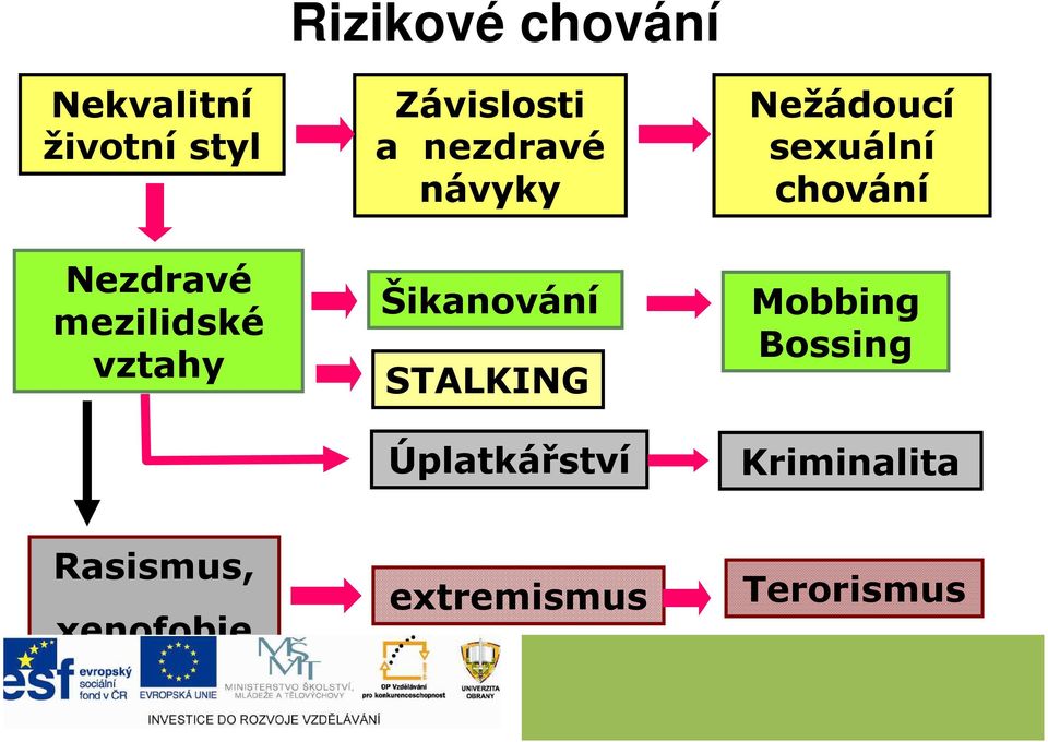 STALKING Úplatkářství Nežádoucí sexuální chování Mobbing