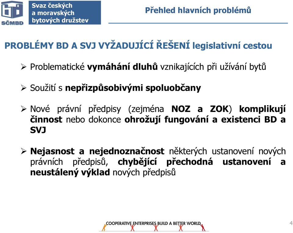 NOZ a ZOK) kmplikují činnst neb dknce hržují fungvání a existenci BD a SVJ Nejasnst a nejednznačnst