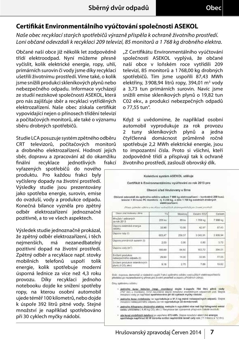 Nyní můžeme přesně vyčíslit, kolik elektrické energie, ropy, uhlí, primárních surovin či vody jsme díky recyklaci ušetřili životnímu prostředí.